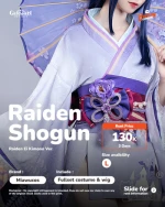 Miaowucos Raiden Shogun / Ei (Kimono White) Cosplay Costume Set - Genshin Impact (Size L)